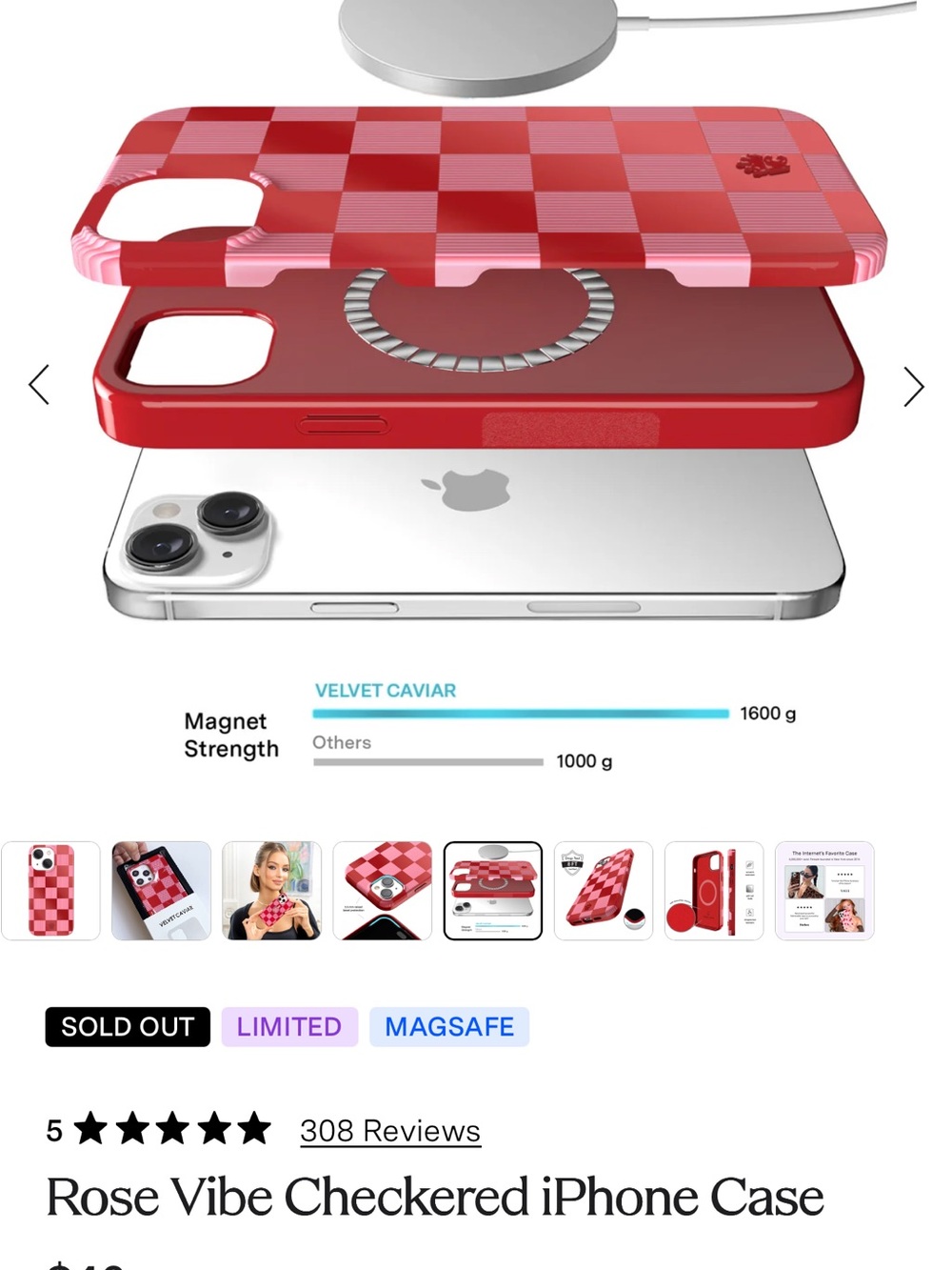 Velvet Caviar Rose Vibe Checkered iPhone Case with magnet wallet iPhone 15 plus - Picture 3 of 9